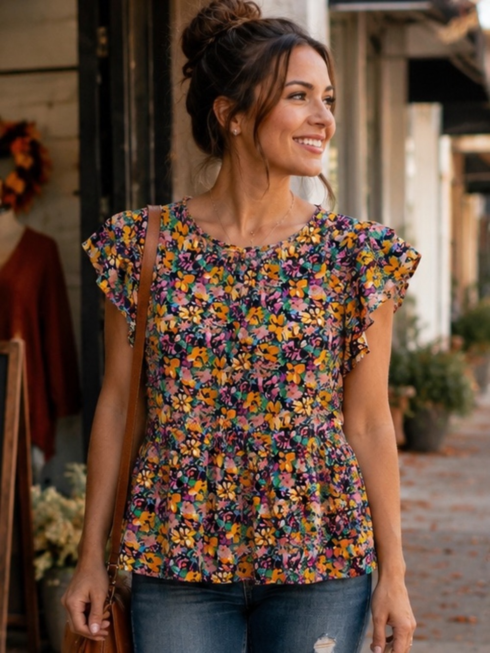 Umgee Short Flutter Sleeve Peplum Top